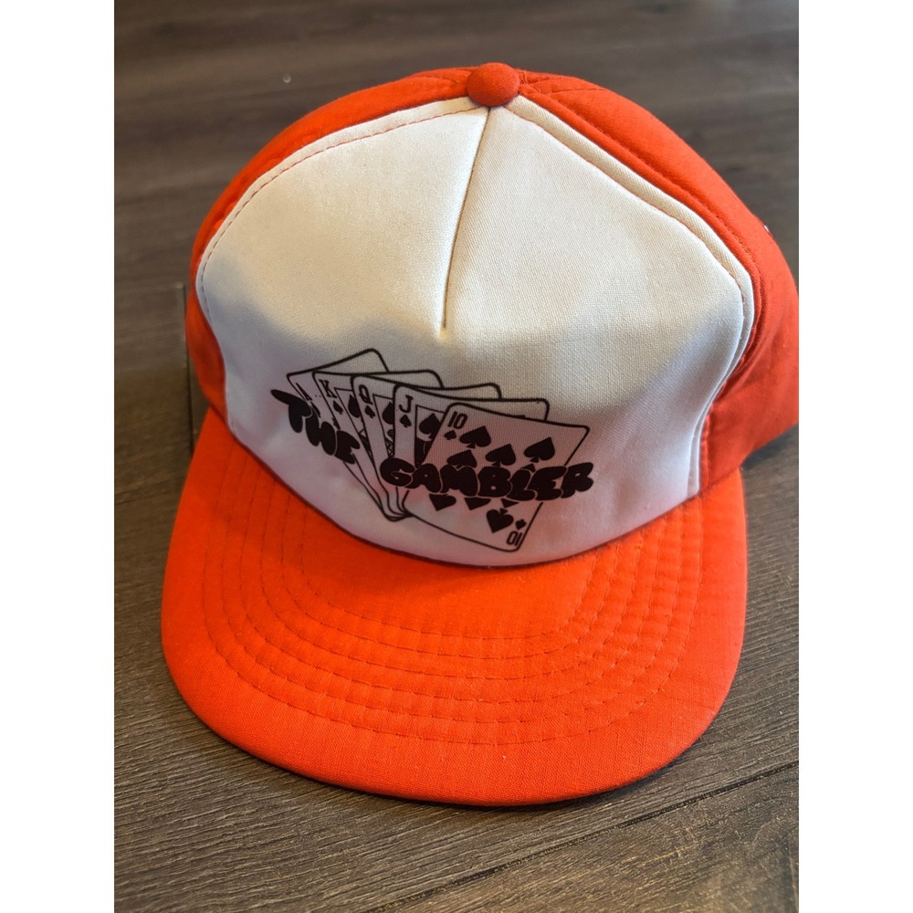 Vintage The Gambler Trucker Hat Orange White Poker Royal Flush Snapback Cap